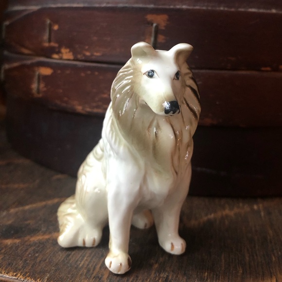 VINTAGE Rough Collie Dog Figurine Collectible/ Cake Top- Hand Painted Bone China - Picture 2 of 14